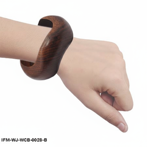 Hand-Carved Natural Wood <b>Bangle</b> <b>Bracelet</b> Organic Wavy Contour Design Dark Rosewood Finish Boho Ethnic Jewelry for Women - Product Image 3