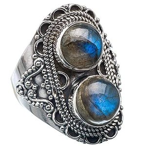 Handmade Boho 925 Sterling Silver <b>Ring</b> with <b>Labradorite</b> Inlay Shape November Birthstone Jewelry Perfect Gift for Her Birthday - Product Image 2