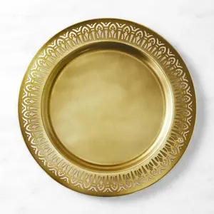 Louça Placa De Carregador De Alumínio Unique Designer Handmade Serving Platter Placa De Carregador De Metal De Mesa Decorativa De Casamento