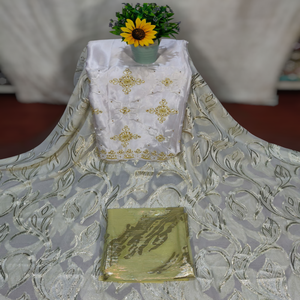 Robe en Chiffon Légère de Qualité Supérieure, Dernière Tendance, Magnifique Motif Floral Uni Jacquard Fransawi Somalien Blanc - Product Image 1