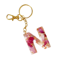 Porte-clés en résine époxy personnalisé, pendentif fleur, paillettes en résine, lettres de l'alphabet, porte-clés