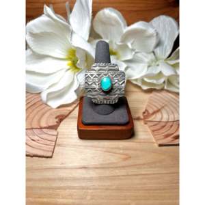 Tillie Jon Kingman <b>Boho</b> Style <b>Ring</b> Turquoise Sterling <b>Silver</b> Size 9 Bezel Setting Inlay Platinum Vermeil Rhodium Everyday Wear - Product Image 1