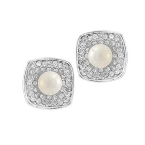 Kriaa Fashion <b>Stud</b> Earrings <b>Silver</b> Plated with White Austrian Stone Pearl 1307146 - Product Image 1