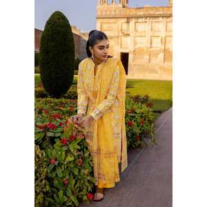 Traje de 3 Piezas para Mujer en Corduroy Amarillo con Estampado y Decoración de Botones - Product Image 3