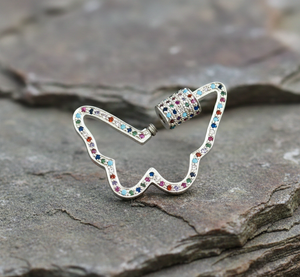 Breloques mousqueton à fermoir papillon en argent sterling 925 plaqué rhodium et plaqué or avec oxydes de zirconium multicolores - Product Image 2