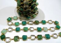 Crisoprasa Natural Verde Ónix de 10 mm, Forma de Cojín, Facetada, Cadena de Acero Inoxidable Chapada en Oro, Estilo Vintage, Se Vende por Pie