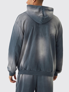 ชุดวอร์มสตรีทแวร์ผู้ชายแบบสั่งทำ ผ้าฝ้าย 100% สไตล์วินเทจ พร้อมเสื้อฮู้ดพิมพ์ลายฟอกสีซีดแบบซันเฟด และกางเกงขายาว - Product Image 6