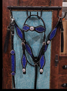 Ensemble de bride et de collier de poitrail pour cheval en cuir perlé de style occidental, bride pour cheval, collier de poitrail, bride pour cheval faite à la main, ensemble d'équipement pour cheval peint à la main - Product Image 2