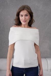 Chemisier en tricot à col épaules dénudées pour femmes Tricot côtelé Texture respirante Élégant et confortable Production OEM de haute qualité - Product Image 6