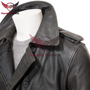 Trench-coat en cuir noir pour homme-Cuir nappa de mouton de qualité supérieure, design souple et fabriqué à la main, poches généreuses, entièrement doublé - Product Image 4