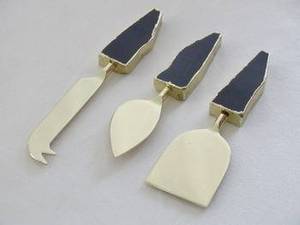 Ustensiles de cuisine en métal trancheuse à fromage et couteaux de coupe ensemble de couverts manche en agate noire qualité supérieure à un prix abordable - Product Image 3