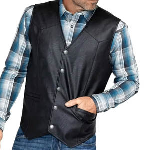 Gilet en cuir sans manches avec poches boutonnées, style streetwear, bonne qualité, vente chaude, respirant, look décontracté, gilet en cuir pour homme - Product Image 1