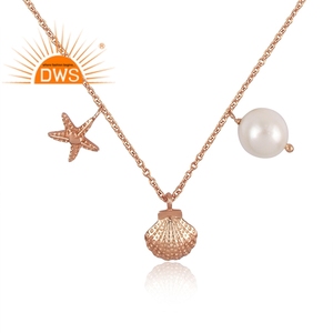 Latest Design Sterling Silver Rose <b>Gold</b> Plated Natural <b>Pearl</b> Beaded Gemstone Pendant <b>Necklace</b> Custom Jewelry Manufacturer - Product Image 2