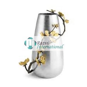 Vase à fleurs en or à dessus étroit avec détail de coup de pinceau blanc Meilleur vase à fleurs en métal doré de grande qualité Taille personnalisée - Product Image 2