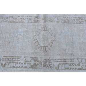 Turkish <b>Runner</b> <b>Rug</b> 3.3x10.3 ft, Vintage White Abstract Wool <b>Rug</b> - Product Image 5