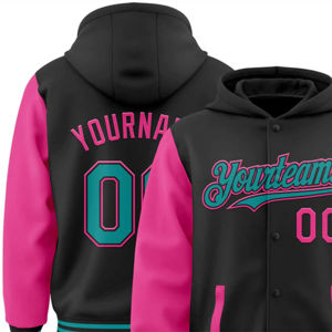High Quality Sportswear Embroidery Patch Hoodies Custom Team Name Polyester Hoodie Breathable <b>Fabric</b> Black & <b>Pink</b> Sleeve - Product Image 3
