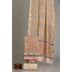 Salwar Kameez y Saree de Seda Chanderi con Estampado a Mano, Vestido Étnico Indio para Fiestas, Cosido a Mano - Product Image 1