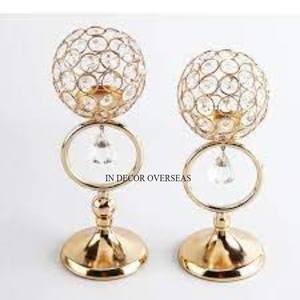 Excellente qualité aluminium coulé argent brillant poli Base support 5 bras cristal perlé bougeoir et votive de l'Inde - Product Image 3