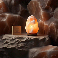 Lampe en sel de l'Himalaya naturel sculptée à la main, garantie HACCP, avec lettres religieuses, écologique, Feng Shui, croix et fleur, pour la maison