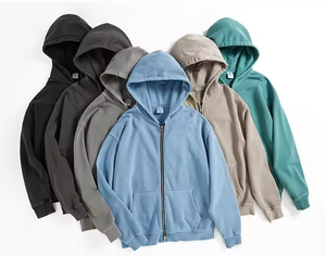 Sweat à capuche zippé intégral surdimensionné pour homme en coton épais vintage délavé à l'acide avec logo personnalisé - Product Image 6