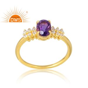 ขายดีล่าสุด925เงินสเตอร์ลิง18K ชุบทองแหวนพลอย CZ และอเมทิสต์ธรรมชาติเครื่องประดับอัญมณีดีสำหรับผู้หญิงของขวัญสำหรับผู้หญิง - Product Image 1