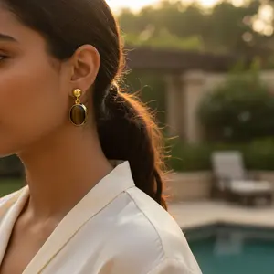 Preciosos Pendientes de Cobre con Colgante de Cuarzo Ojo de Tigre Religioso para Mujer - Product Image 2