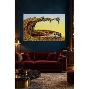 Impression sur toile Fida : Train à vapeur traversant les crocs de crocodile, style surréaliste - Product Image 5