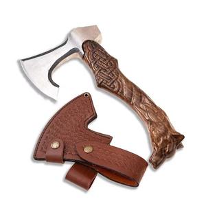 Venta al por mayor de calidad superior personalizada OEM ODM servicio hoja de acero de Damasco hacha sólida con mango de madera Funda de cuero grado Industrial - Product Image 1