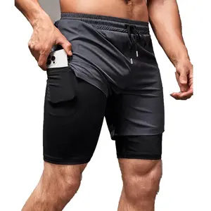 Pantaloncini sportivi da uomo in vita con coulisse 2 in 1 con tasca abbigliamento sportivo da palestra per uomo pantaloncini da corsa estivi da sudore Fitness Slim Fit