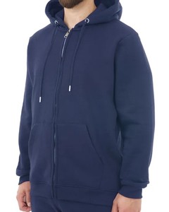 Streetwear de luxe sweat à capuche en coton français sweat à capuche zippé pour hommes avec poches à manches longues couleur bleu foncé confortable doux à la mode - Product Image 4