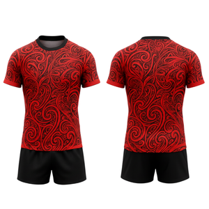 Maillot de rugby rouge personnalisé avec motif noir unique - Uniforme d'équipe de performance - Tenue de sport - Product Image 1