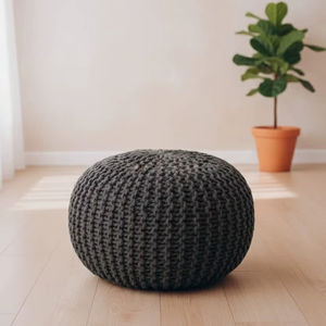 DIVTIK DECOR Pouf de sol moderne en coton tricoté à la main, style corde perlée, fait main, cousu à la main, 2 pièces, mobile, pour salon - Product Image 1
