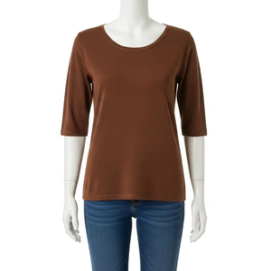 T-shirts pour femmes en tricot léger, col rond, tissu extensible doux, respirant, vêtements décontractés, confortables pour un usage quotidien, hauts tendance, vente en gros - Product Image 4