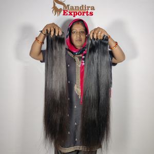 Extensiones de cabello humano de templo indio, rectos mechones rizados de onda larga de color negro, proveedor de cabello virgen natural crudo 100% - Product Image 3