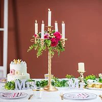 Candelabro de Aluminio Dorado, Hecho a Mano, Alto, con 5 Ramas, Portavelas, Centro de Mesa para Bodas, Decoración, Tamaños Personalizados, Navidad