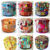 Housse de pouf ottoman traditionnelle en coton fait main indien, patchwork multicolore, décoration d'intérieur, chambre à coucher, salon, pliable, mariage, Haldi