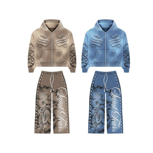 Conjunto Deportivo Personalizado Unisex con Cremallera, Pantalón de Pierna Ancha, Estampado Gráfico Premium, Ropa Casual Urbana, Tops con Tu Marca, 100% Algodón - Product Image 1