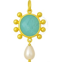 Pendentif plaqué or 18 carats en calcédoine avec goutte de perle d'eau douce Bijoux de créateurs faits à la main en pierres précieuses