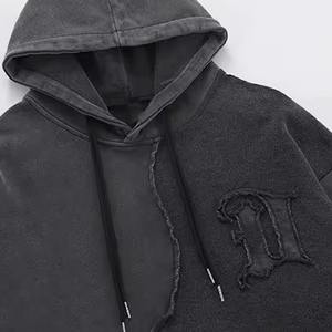 Sweat à capuche brodé patchwork texturé unique vintage pour hommes 100% coton Streetwear pull sweat logo personnalisé commandes OEM - Product Image 2