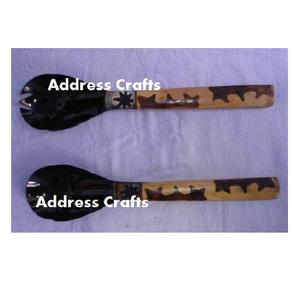 ชุดเสิร์ฟสลัดควายฮอร์นแบบคลาสสิกงานแฮนด์เมดคุณภาพระดับพรีเมี่ยมชุดทำสลัดฮอร์นธรรมชาติหรูหราหรูหรา - Product Image 2