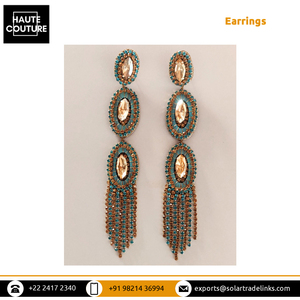 Handmade Hand Embroidered Turquoise & Gold <b>Tassels</b> Made Hand Crafted Drop <b>Earrings</b> for Women's at Affordable Market Price - Product Image 2