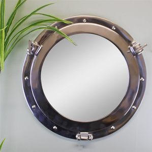 Espejo de Pared con Forma de Ojo de Buey Plateado de 40 cm, Ojo de Buey Marítimo Antiguo de 12 Pulgadas, Ventana Redonda de Cristal, Decoración Náutica para Barco - Product Image 2