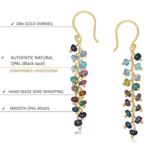 925 argent Sterling noir opale perlée longue goutte pour les femmes à la main à la mode grappe balancent pierre de naissance fête bijoux cadeau pour elle - Product Image 4