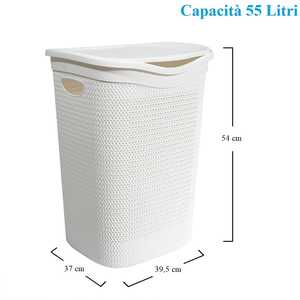Cesto per biancheria in plastica effetto Rattan con coperchio struttura intrecciata 39.5x37x54 cm per la conservazione dei vestiti sporchi - Product Image 2