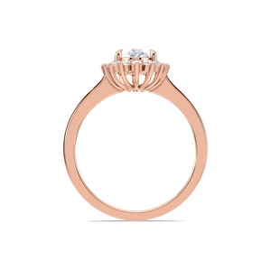 Bague de fiançailles et de mariage en or jaune/blanc/rose 9 carats avec halo floral et diamant ovale de laboratoire certifié IGI - Product Image 4