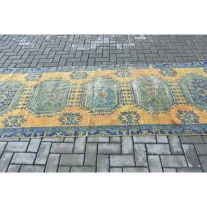 Alfombra de pasillo vintage de 3.5x9.9 pies, alfombra turca, alfombra azul con lunares - Product Image 3