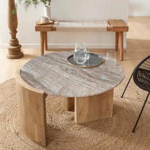 Mesa de Centro de Diseño Moderno y Ecológico 2026, Fabricada con Madera de Mango y Mármol Isabella, 80x80x40 cm - Product Image 1