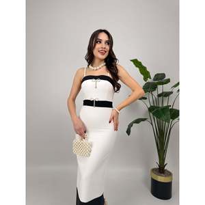 Vestido Midi Blanco con Tirantes y Detalle de Lazo con Pedrería missJANELL - Elegante Vestido de Fiesta de Poliéster y Elastano con Doble Atlas - Product Image 5
