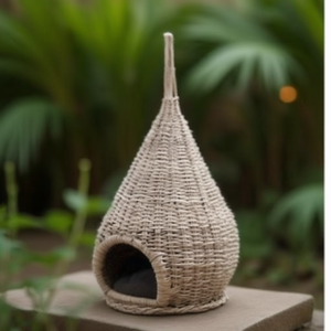 Nordic Minimalist Luxury Pet House <b>Cube</b> Lounge Sustainable Handwoven Wicker Cat Bed Medium Size Cat Condo Promotional Pet - Product Image 3