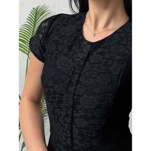 MissJANELL Vestido midi elegante de encaje marrón para mujer, tela de mezcla de poliéster y elastano, versátil para uso informal y de fiesta, tallas S-XL - Product Image 5
